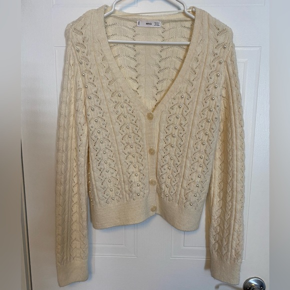 Cream Mango pearl knit cardigan - Picture 1 of 3